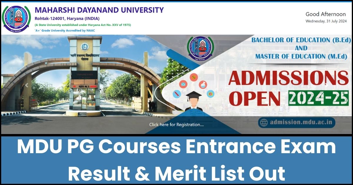 MDU PG Courses Entrance Exam Result & Merit List Out